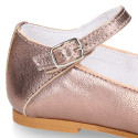 PINK GOLD color soft leather girl halter Mary Jane shoes with buckle fastening.