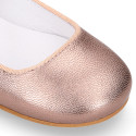 PINK GOLD color soft leather girl halter Mary Jane shoes with buckle fastening.