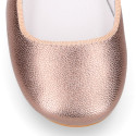 PINK GOLD color soft leather girl halter Mary Jane shoes with buckle fastening.