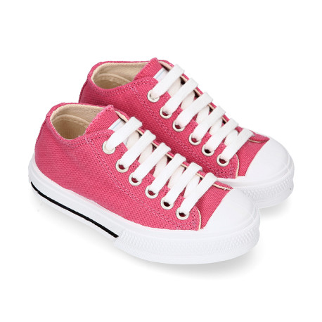 French Pink Cotton canvas OKAA Sneaker shoes with shoelaces and toe cap.