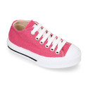 French Pink Cotton canvas OKAA Sneaker shoes with shoelaces and toe cap.