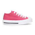 French Pink Cotton canvas OKAA Sneaker shoes with shoelaces and toe cap.