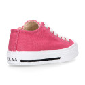 French Pink Cotton canvas OKAA Sneaker shoes with shoelaces and toe cap.