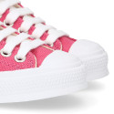 French Pink Cotton canvas OKAA Sneaker shoes with shoelaces and toe cap.