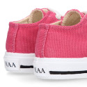 French Pink Cotton canvas OKAA Sneaker shoes with shoelaces and toe cap.