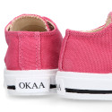 French Pink Cotton canvas OKAA Sneaker shoes with shoelaces and toe cap.