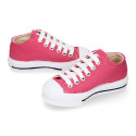 French Pink Cotton canvas OKAA Sneaker shoes with shoelaces and toe cap.