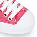 French Pink Cotton canvas OKAA Sneaker shoes with shoelaces and toe cap.