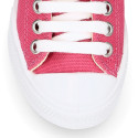 French Pink Cotton canvas OKAA Sneaker shoes with shoelaces and toe cap.