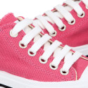 French Pink Cotton canvas OKAA Sneaker shoes with shoelaces and toe cap.