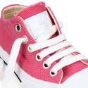 French Pink Cotton canvas OKAA Sneaker shoes with shoelaces and toe cap.