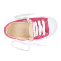 French Pink Cotton canvas OKAA Sneaker shoes with shoelaces and toe cap.