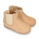 SUPER FLEXIBLE Kids Ankle boot shoes with zipper closure and elastic band in suede leather.