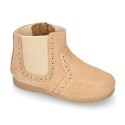 SUPER FLEXIBLE Kids Ankle boot shoes with zipper closure and elastic band in suede leather.