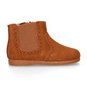 SUPER FLEXIBLE Kids Ankle boot shoes with zipper closure and elastic band in suede leather.