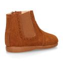 SUPER FLEXIBLE Kids Ankle boot shoes with zipper closure and elastic band in suede leather.