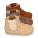SUPER FLEXIBLE Kids Ankle boot shoes with zipper closure and elastic band in suede leather.