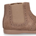 SUPER FLEXIBLE Kids Ankle boot shoes with zipper closure and elastic band in suede leather.