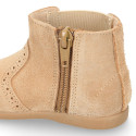 SUPER FLEXIBLE Kids Ankle boot shoes with zipper closure and elastic band in suede leather.