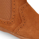 SUPER FLEXIBLE Kids Ankle boot shoes with zipper closure and elastic band in suede leather.