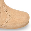 SUPER FLEXIBLE Kids Ankle boot shoes with zipper closure and elastic band in suede leather.