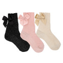 CHILDREN´S FINE RIB BRIGHT SHORT SOCKS WITH BACK GROSGRAIN BOW BY CONDOR.