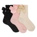 CHILDREN´S FINE RIB BRIGHT SHORT SOCKS WITH BACK GROSGRAIN BOW BY CONDOR.