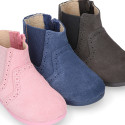 SUPER FLEXIBLE Kids Ankle boot shoes with zipper closure and elastic band in suede leather in sweet colors.