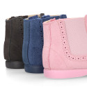 SUPER FLEXIBLE Kids Ankle boot shoes with zipper closure and elastic band in suede leather in sweet colors.