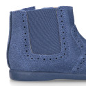 SUPER FLEXIBLE Kids Ankle boot shoes with zipper closure and elastic band in suede leather in sweet colors.