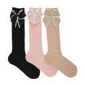 CHILDREN´S RIB KNEE HIGH SOCKS WITH A FESTOON STITCH BOW BY CONDOR.