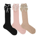 CHILDREN´S RIB KNEE HIGH SOCKS WITH A FESTOON STITCH BOW BY CONDOR.