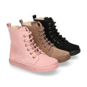 Kids suede leather Ankle boots ROCKER style with zipper closure and laces.