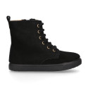 Kids suede leather Ankle boots ROCKER style with zipper closure and laces.