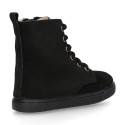 Kids suede leather Ankle boots ROCKER style with zipper closure and laces.