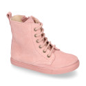 Kids suede leather Ankle boots ROCKER style with zipper closure and laces.