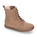 Kids suede leather Ankle boots ROCKER style with zipper closure and laces.