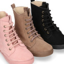 Kids suede leather Ankle boots ROCKER style with zipper closure and laces.