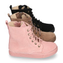 Kids suede leather Ankle boots ROCKER style with zipper closure and laces.