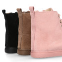 Kids suede leather Ankle boots ROCKER style with zipper closure and laces.