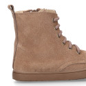 Kids suede leather Ankle boots ROCKER style with zipper closure and laces.