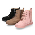 Kids suede leather Ankle boots ROCKER style with zipper closure and laces.