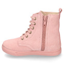 Kids suede leather Ankle boots ROCKER style with zipper closure and laces.