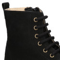 Kids suede leather Ankle boots ROCKER style with zipper closure and laces.