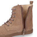 Kids suede leather Ankle boots ROCKER style with zipper closure and laces.