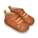 BLANDITOS kids ankle sneakers laceless in tan color nappa leather.