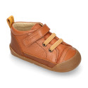 BLANDITOS kids ankle sneakers laceless in tan color nappa leather.