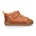 BLANDITOS kids ankle sneakers laceless in tan color nappa leather.