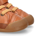 BLANDITOS kids ankle sneakers laceless in tan color nappa leather.