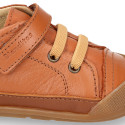 BLANDITOS kids ankle sneakers laceless in tan color nappa leather.